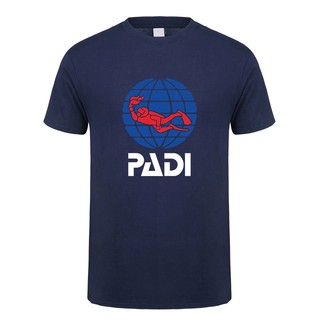 PADI T shirt เสื้อลำลองสำหรับบุรุษฝ้าย scuba driver padi เสื้อยืดฤดูร้อนใหม่ O คอ tops สีน้ำเงินเข้ม