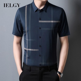 Ielgy เสื้อเชิ้ตแขนสั้น ไร้รอยต่อ ยืดหยุ่นสูง ไม่ต้องรีด สําหรับผู้ชาย