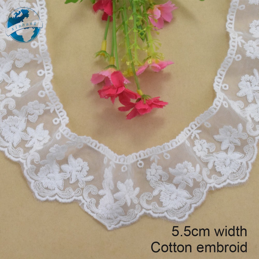 กว้าง 5.5 ซม.ผ้าฝ้ายเย็บปักถักร้อยขอบลูกไม้ลูกไม้ผ้า diy trims มินิเดรสลูกไม้ริบบิ้น garment อุปกรณ์เสริม 4026