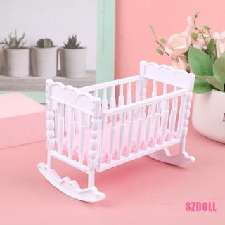 [SZDOLL6] อุปกรณ์เสริมบ้านตุ๊กตา เปลเตียงนอน สีชมพู และสีขาว