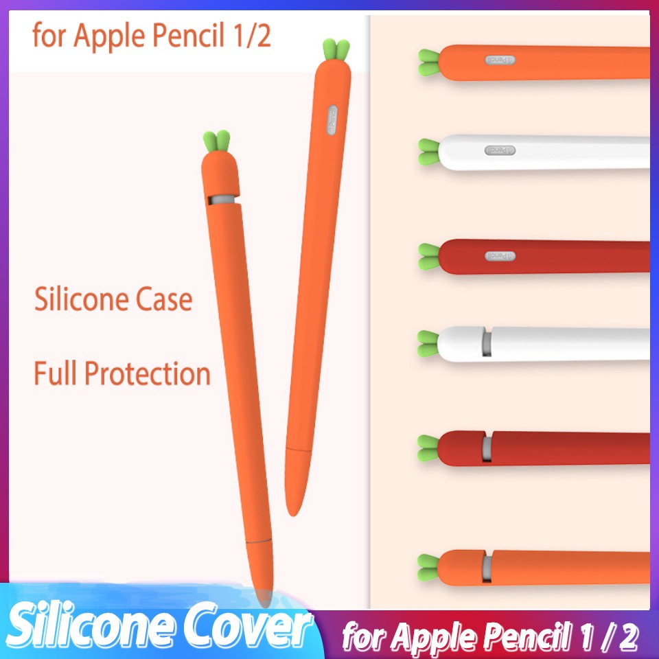 เคสและซองมือถือเคสซิลิโคน แครอท new Cute Carrot Silicone Apple Pencil 2/1 Case For iPad Tablet Touch Pen Stylus Cartoon