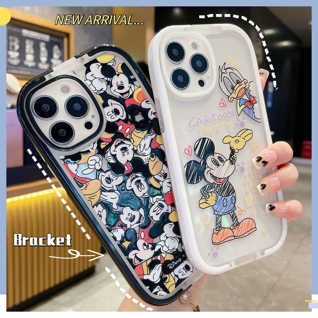 เคสโทรศัพท์มือถือ ซิลิโคนนิ่ม ลายการ์ตูนเป็ดน่ารัก พร้อมขาตั้ง สําหรับ iphone 7 14 8 plus 11 12 13 pro xs XR max
