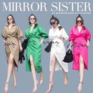 📌ทักก่อนสั่ง📌เดรสเชิ้ตคอปก ไหล่สโลป อกไขว้ป้ายทับ อกfreesize ML Mirror