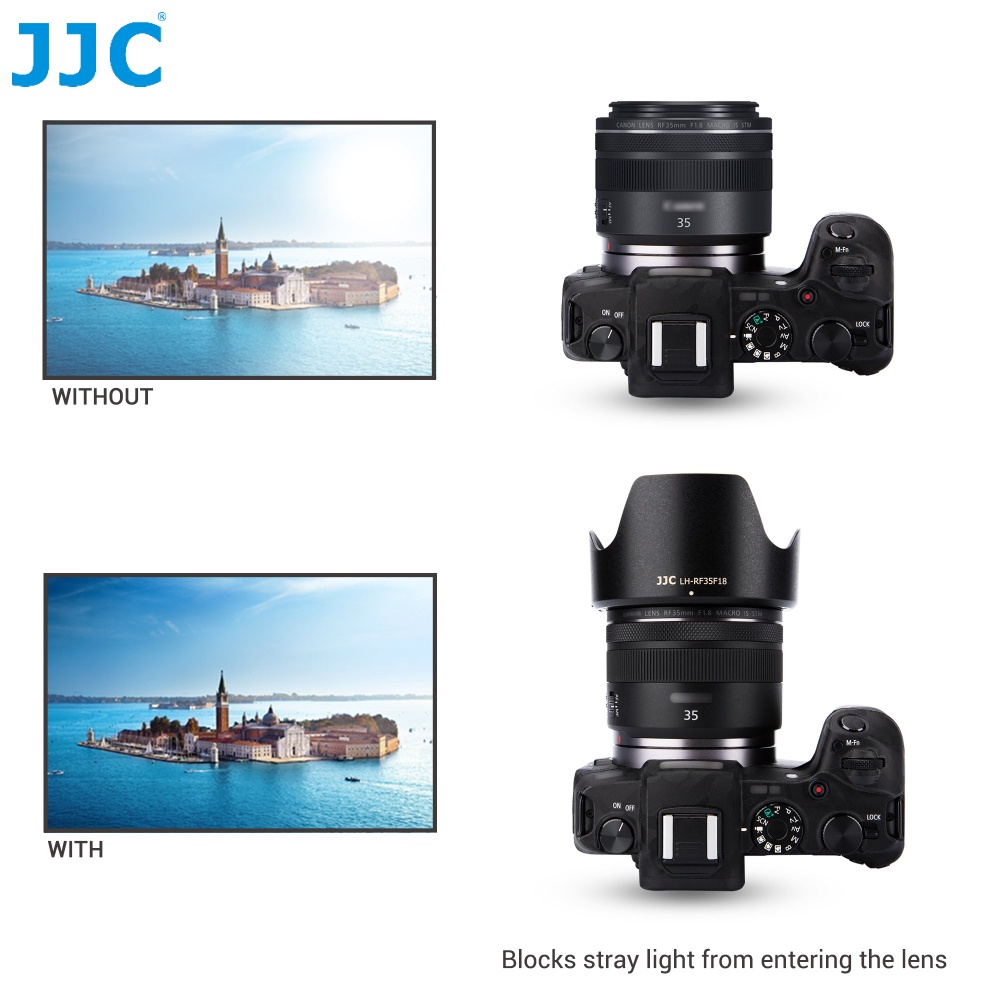 JJC Lens Hood EW-52 ฝาครอบเลนส์สำหรับ Canon RF 35mm F1.8 Macro IS STM  เครื่องประดับ LH-RF35F18