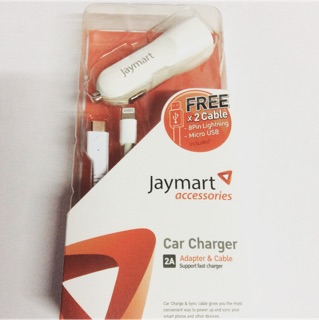 หัวชาร์จในรถ + สายชาร์จ 2 เส้น Dual USB Car Charger 3A ยี่ห้อ Jaymart