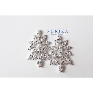 Neriza Jewelry/ ต่างหูหนีบระย้าเพชรสังเคราะห์เกรดพรีเมี่ยม ประกายเทียบเท่าเพชรแท้ จัดส่งฟรี พร้อมกล่อง NE012