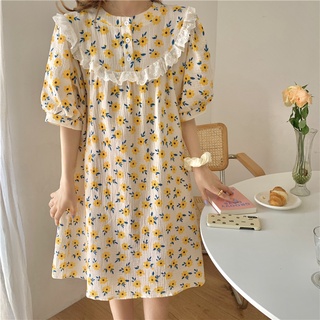 พร้อมส่ง 🦁💖🐶  sunflower flora dress C3019 มินิเดรสสั้น มินิเดรสสั้นลายดอก