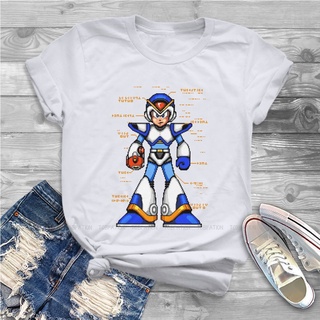 T-shirt  เสื้อยืด พิมพ์ลาย Rock X Kawaii Mega Rockman Game Blusas สไตล์ฮาราจูกุ แฟชั่นวินเทจ สําหรับผู้หญิงS-5XL