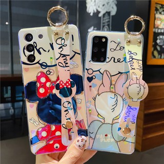 เคสซิลิโคน เคส Samsung Note 20 Ultra S21 S21+ S20 Plus S20+ S20 Ultra S20FE S22 Ultra S22+ Cute Cartoon Minnie Mouse มินนี่เม้าส์ &amp; เป็ดเดซี่ Daisy Duck Blue-Ray &amp; Wristband Design Silicone Case