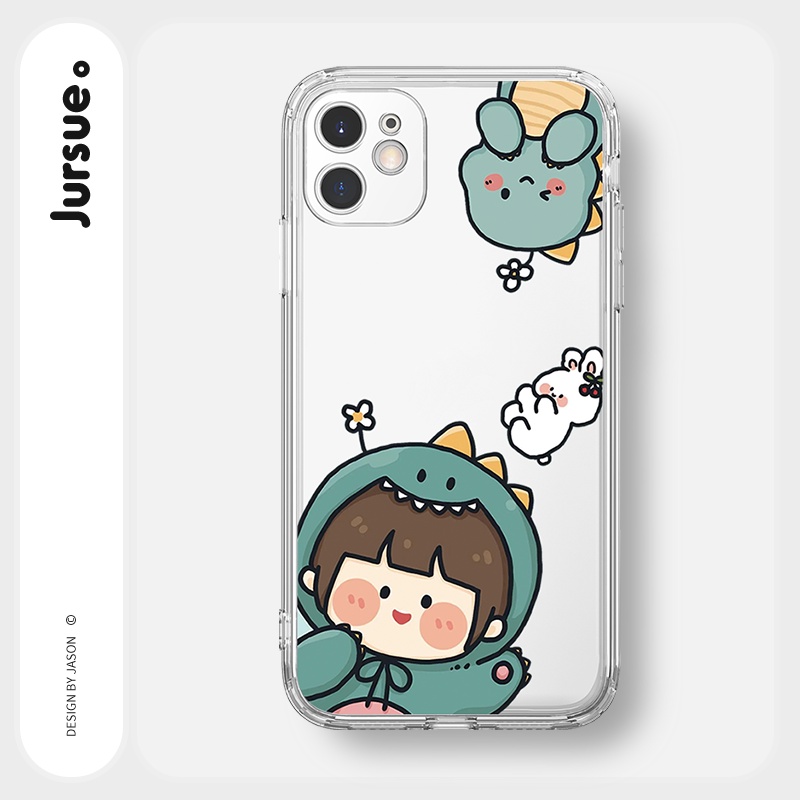 JURSUE เคสไอโฟน เคสซิลิโคนนุ่มกันกระแทกใสการ์ตูนน่ารักตลก เคสโทรศัพท์ Compatible for iPhone 13 12 11 Pro Max SE 2020 X XR XS 8 7 Plus พลัส Y1600