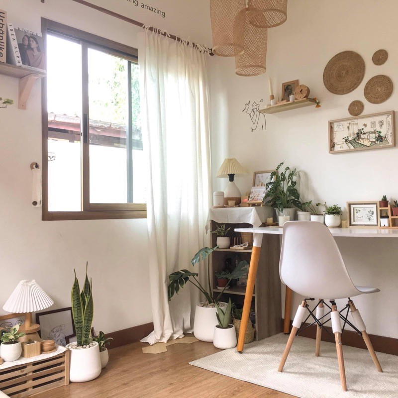 สุดเก๋! ผ้าม่านผ้าฝ้ายสไตล์มินิมอล แบบเชือกมัด เนื้อฝ้ายหนา สีขาว กันแสงได้ดี เหมาะใช้สำหรับแต่งห้องนอน และรีสอร์ท