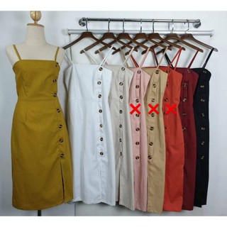 เดรสผ้าลินิน เดรสสายเดี่ยว แต่งกระดุมลาย เดรสลินิน dress linin fabricดีเทลสวย pichnin platinum