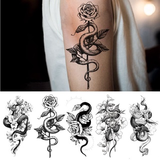 【Magic Tattoo】สติกเกอร์รอยสักชั่วคราว ลายงู สีดํา กันน้ํา ติดทนนาน