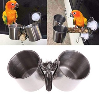 BIL_Metal Bird Parrot Feeder Food Water Feeding Bowl Pet Cage Clip Cup Dispenser