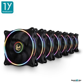 พัดลมระบายความร้อน Tsunami Neon Light Series 12CM RGB P.W.M. Speed control Cooling Fan X 7 (รับประกันสินค้า 1 ปี)