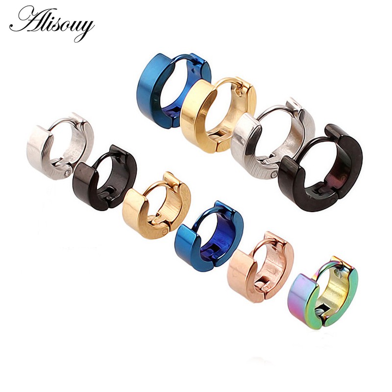 2PC Punk Mens/ผู้หญิงสแตนเลส Huggie Hoop ต่างหูหูสตั๊ดเครื่องประดับโกธิค
