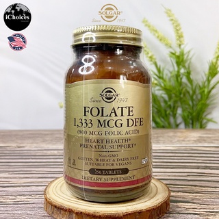 โฟเลต โฟลิค Solgar® Folate 1333 mcg DFE (800 mcg Folic Acid) 250 Tablets ช่วยสนับสนุนระบบประสาทที่แข็งแรง หัวใจ