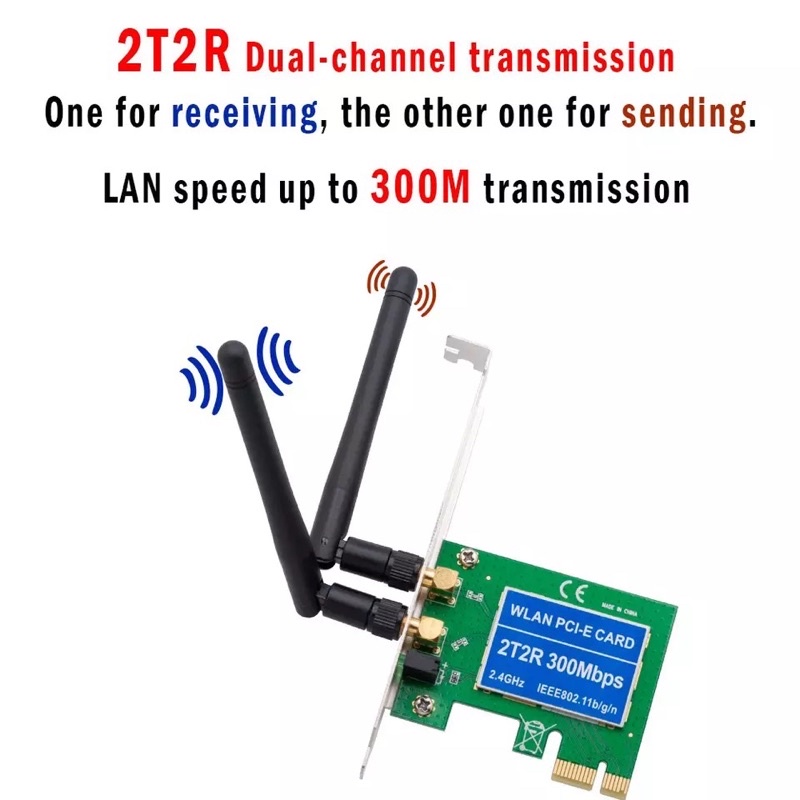 2 Antenna PCI-E 300Mbps 300M 802.11b/g/n Wireless WiFi Card Adapter Desktop PC