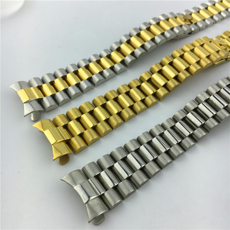 13 มม.17 มม.20 มม.นาฬิกาสแตนเลสสําหรับ Rolex Datejust Series Solid โลหะสายดําน ้ ําพร ้ อม Presidential Buckle สร ้ อยข ้ อมือปลายโค ้ ง