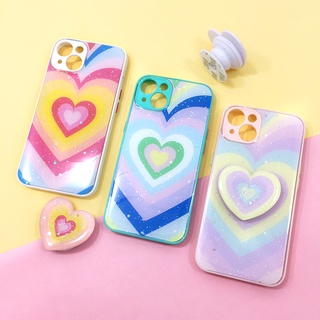 เคส i13 / samsung s21Ultra เคสTPU ขอบสีกันกล้องกากเพชรกริตเตอร์ ฟรี Griptok เคสหัวใจ เคสมือถือ ลายการ์ตูน