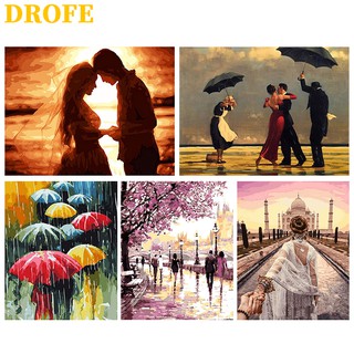 DROFE 【ขนาด : 50X40 ซม.】ภาพระบายสีตามตัวเลข รุ่นภาพวาดดิจิทัล ลายคนรัก ของขวัญสำหรับตกแต่งบ้าน DIY