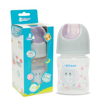 Thaiken ขวดนม 4oz/125ml สีชมพู Wide Neck Attoon GiGGLES Feeding Bottle 101605