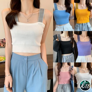 K18💜Korean เสื้อไหมพรมสายเดี่ยวใหญ่ สายแต่งลายทาง