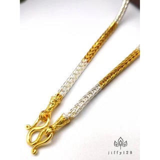 jewelryshop365 K220 สร้อยคอ 2 กษัตริย์ลายสี่เสา งานตะขอปั๊ม 92.5 ไม่ลอกไม่ดำ ใส่ลงน้ำได้