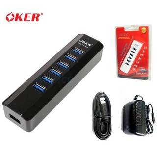 OKER HUB USB3.0 7 PORT+Adapter H-736สีขาว+ดำ