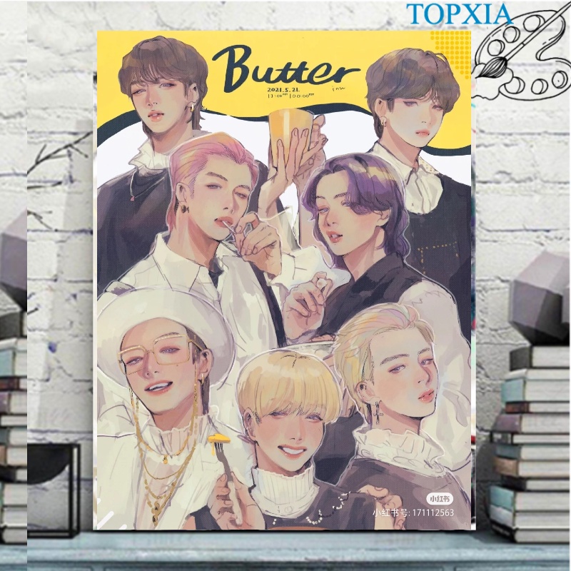 TOPXIA BTS ภาพระบายสีตามตัวเลขสําหรับตกแต่งา Cartoon Drawing BTS Butter [  40X50CM ] Z6po | Shopee Thailand