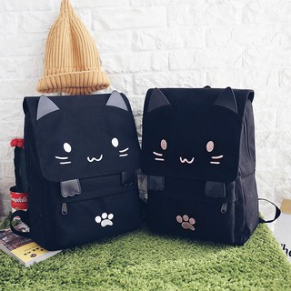 👧fashion Cute Cat Embroidery Canvas Student bag Cartoons Women Backpack Leisure School bag