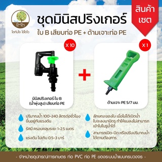 เซ็ท มินิสปริงเกอร์ใบ B เสียบท่อ PE 10 ชิ้น+ด้ามเจาะท่อ PE - โตไว