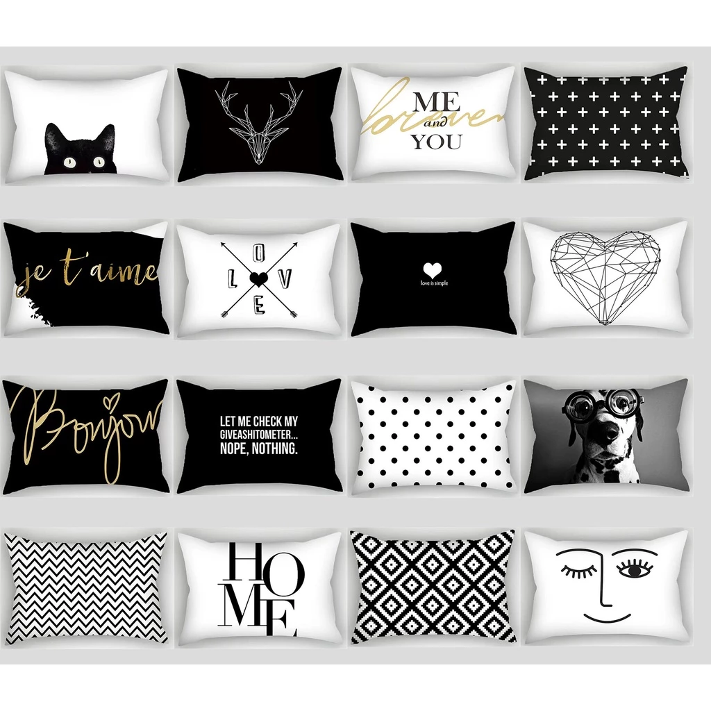 ปลอกหมอนผ้ากำมะหยี่ 30x50 ซม. และ 40x60 ซม. สีดำ/ขาว - รูปที่ 1