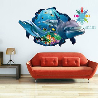sm 01 3 d dolphins underwater world สติ๊กเกอร์โปสเตอร์สําหรับติดตกแต่งผนังห้องนอนเด็ก