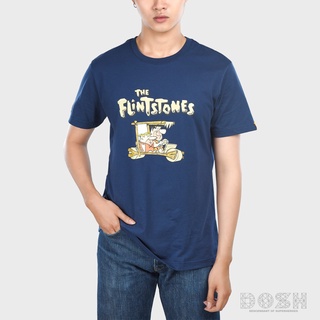 Tee DOSH:MENS T-SHIRTS คอกลม แขนสั้น สีกรม ลิขสิทธิ์พิมพ์ลายมนุษย์หิน FLINTSTONES รุ่นDFTMT5003-NV