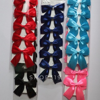 โบว์ 🎀 ติดผมขนาดเล็ก 4นิ้ว แผงละ6ชิ้น มี5สี แดง/ดำ/ชมพู/ฟ้า/กรม