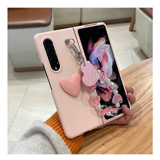 Samsung Galaxy Z Fold 5 4 3 2 5G สาว แฟชั่น น่ารัก แบบพกพา หัวใจ สร้อยข้อมือ โซ่มือ สีชมพู ผิวด้านหลัง เคส