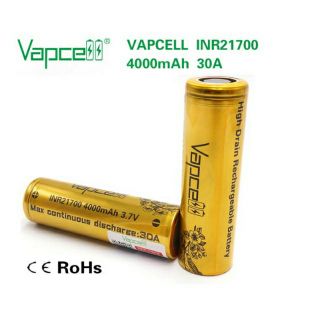 แบต Vapcell INR21700  3.7v  4000mAh 30A แบบหัวนูน   *** สั่ง 2 ก้อน แถมกระเป๋าใส่แบต