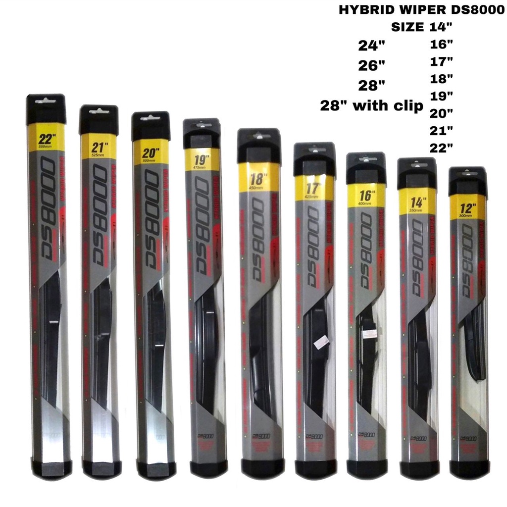 WIPER BLADE HYBRID DS8000 12 14 16 17 18 19 20 21 22 24 26 28 พร้อมคลิป (UNIVERSAL)