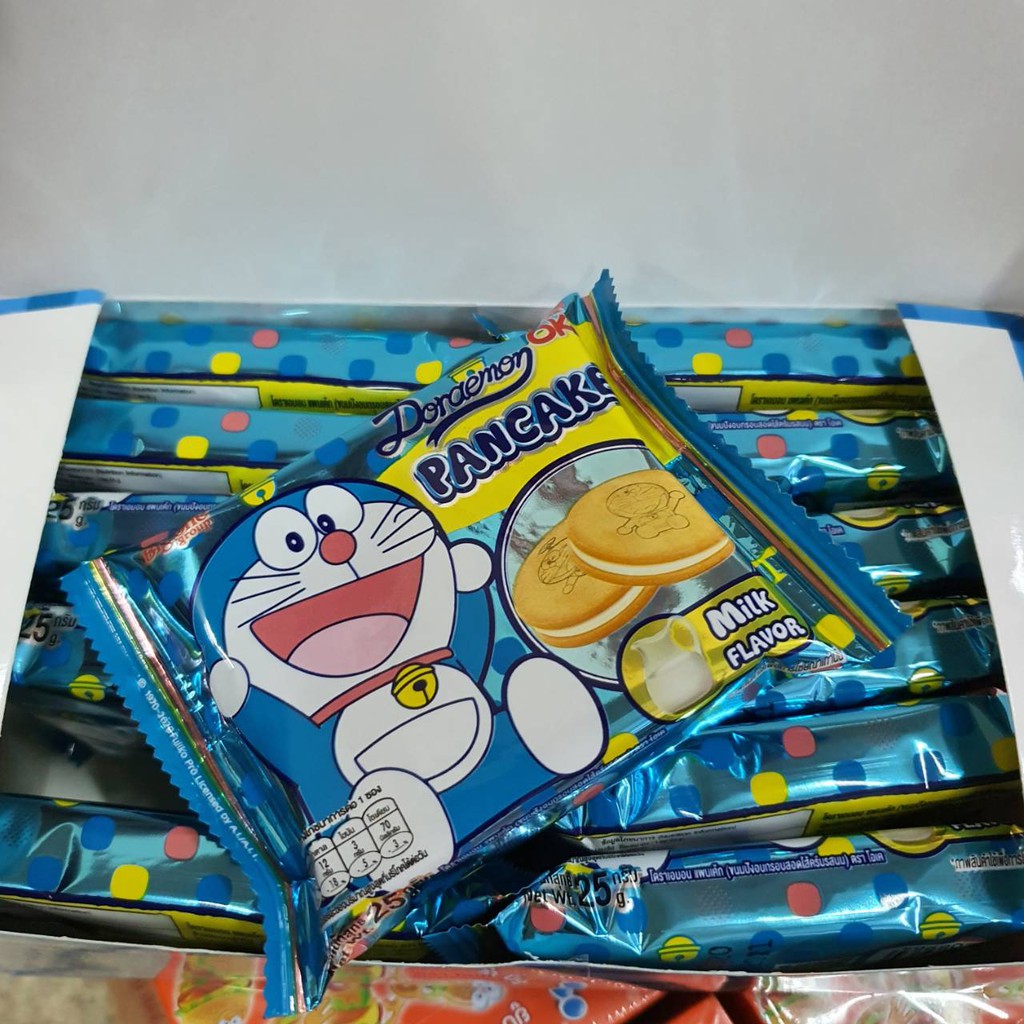 โดราเอมอน แพนเค้ก รสครีมนม ขนมปังอบกรอบสอดไส้ครีมนม ตรา โอเค 25 กรัม x 12ซอง - รูปที่ 2