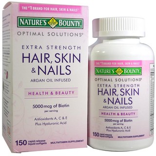 Natures Bounty Hair Skin &amp; Nails with Biotin, ไบโอติน 3000mcg/5000mcg, ขนาด60/150เม็ด