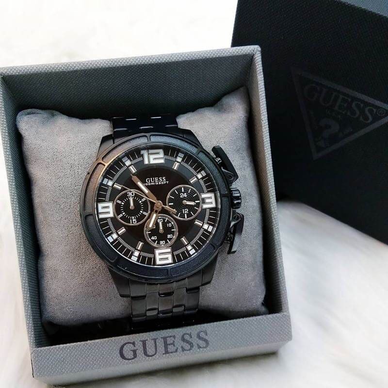 พร้อมส่ง นาฬิกาข้อมือผู้ชาย GUESS Men's Black IP Stainless Steel Chronograph Watch U1114G1