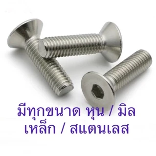 สกรูหัวจมเตเปอร์ สแตนเลส M3 ทุกความยาว สกรูหัวเรียบ หัวฝั่ง