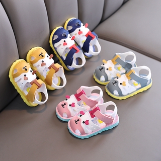 Kids Baby Sandals Cartoon Bear Shoes 0-2Yrs Boy Girls Soft Rubber Flat Sandal Beach Shoes