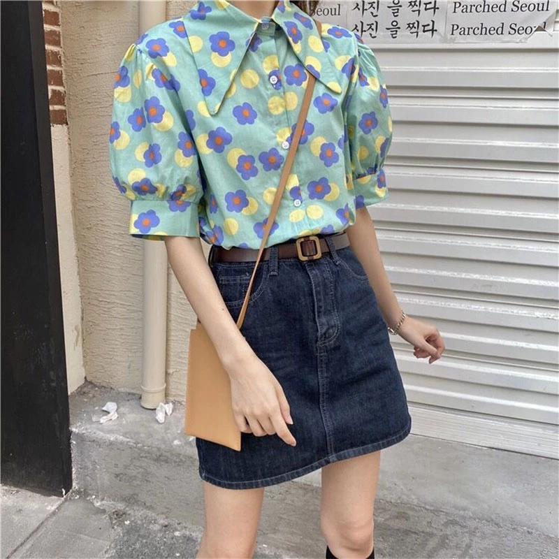 เสื้อเชิ้ตผู้หญิงพิมพ์ลายดอกไม้ ผ้าฝ้าย แขนสั้น thumbnail 8