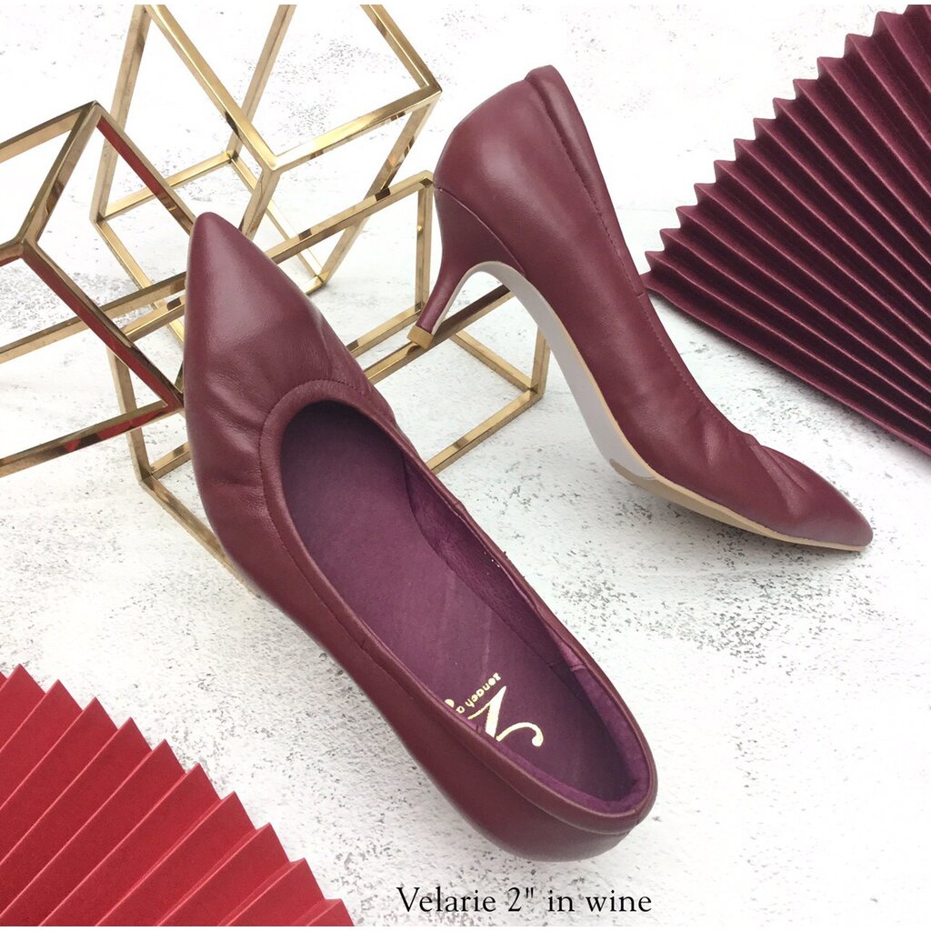 ทรงปกติ:เปลี่ยนไซส์ได้-ไม่รับคืน::รุ่นขายดี Zenachoo Velarie2 สูง 2 นิ้ว สี Wine รองเท้าหนังแกะแท้ หัวแหลมหน้ากว้าง