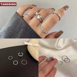 【Cod Tangding】แหวนนิ้วมือแฟชั่นสไตล์พังก์ 4 ชิ้น / ชุด