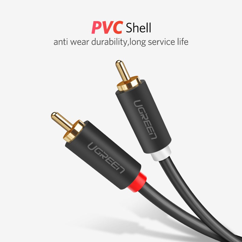 UGREEN สายเคเบิ้ลเสียงสเตอริโอเคลือบทอง 2RCA Male เชื่อมต่อเข้า 2RCA Male สําหรับ home theater