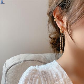 [COD] Fashion Asymmetrical Temperament Tassel Metal Ring Twined Earrings Simple Ear Bone Clip