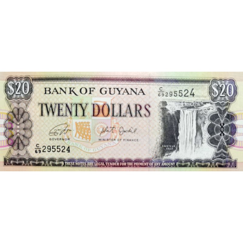 แบงก์​สะสม​ กัวยานา Guyana, 20 Dollars, ไม่​ผ่าน​ใช้​ UNC, B196